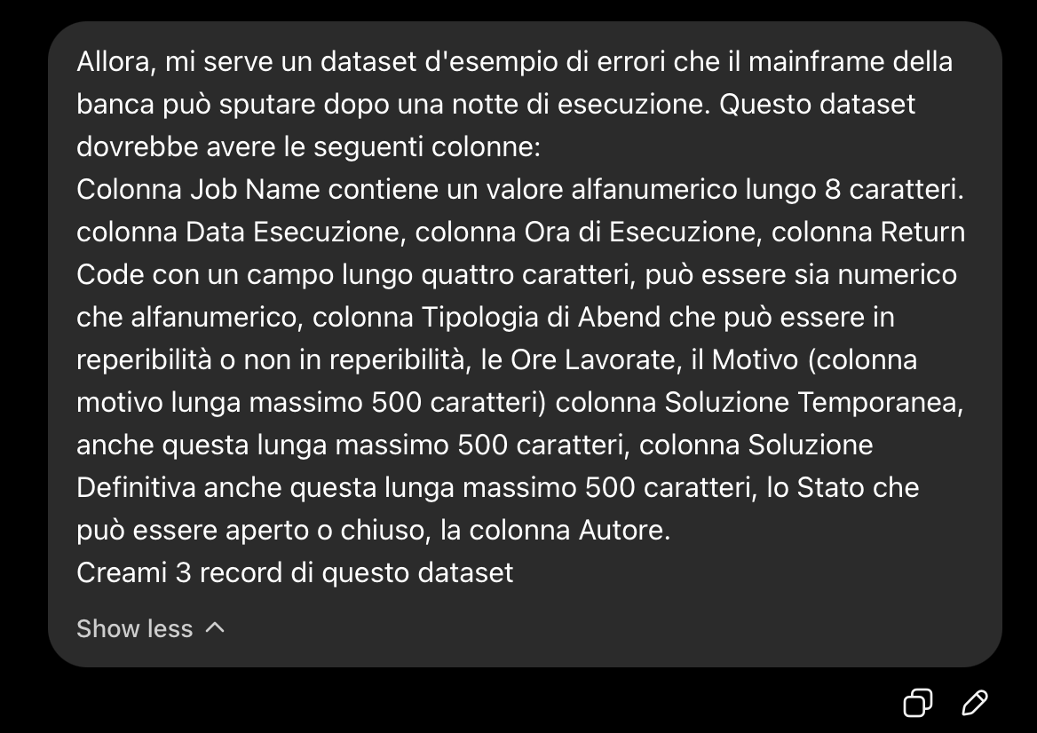 Prompt per generare CSV mock