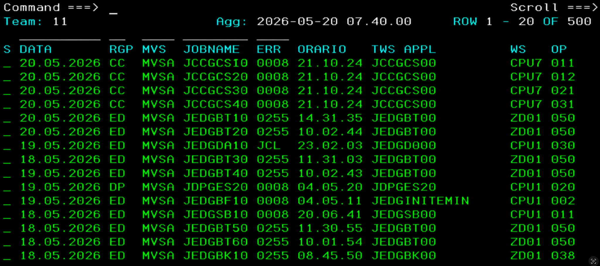 Schermata mainframe mock