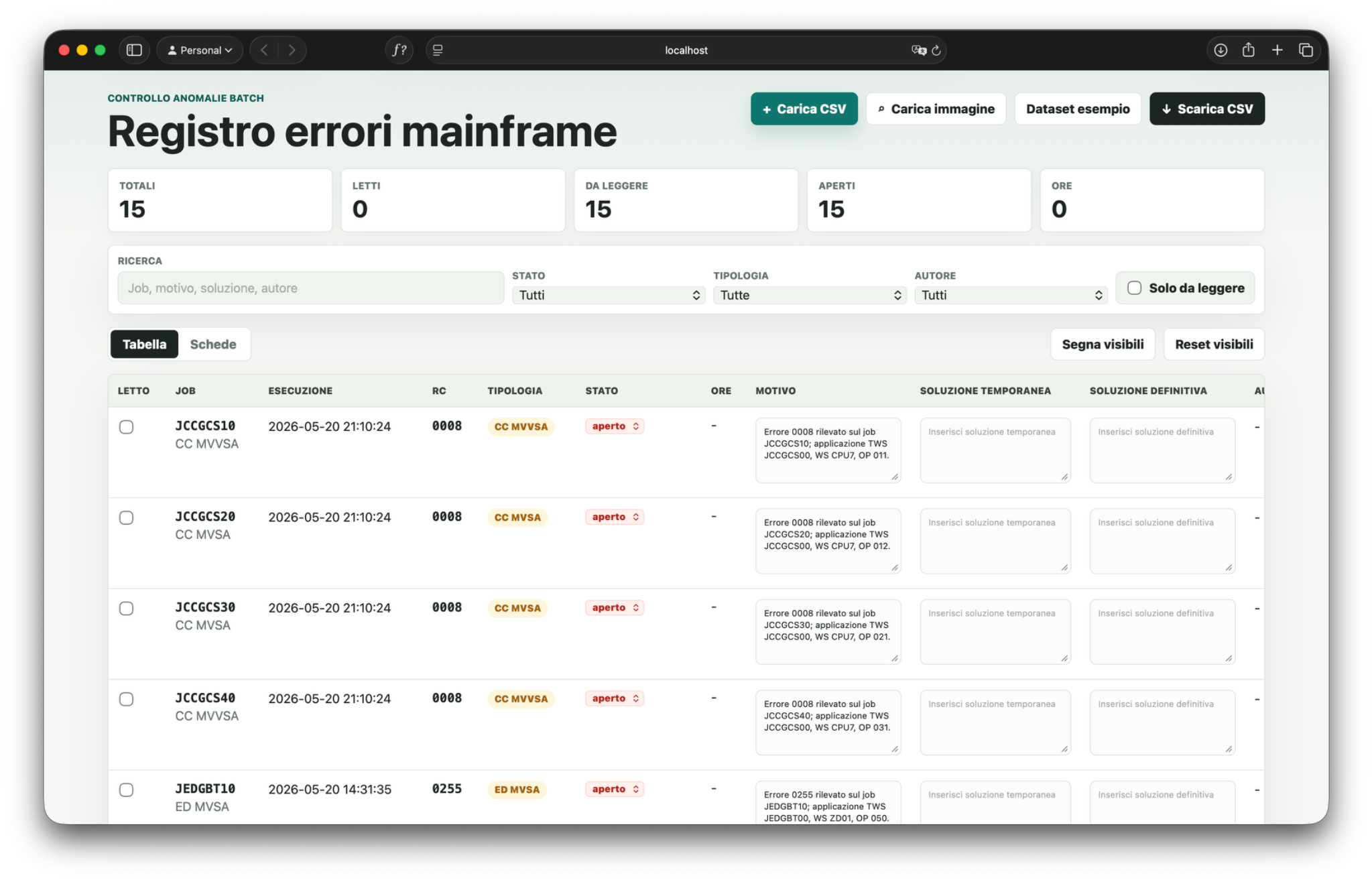 Risultato OCR importato nella web app